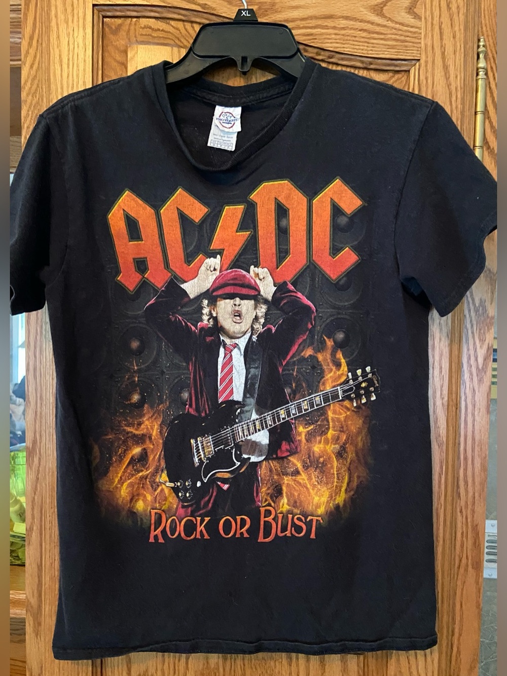 Delta Kids Black AC/DC 'Rock or Bust' Graphic Tee with Orange and Red Logo
